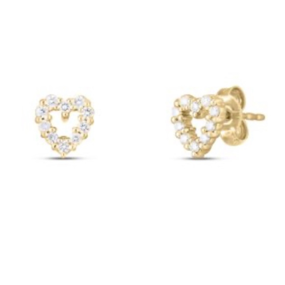 Roberto Coin Tiny Treasures diamond heart earrings. 18k yellow gold.